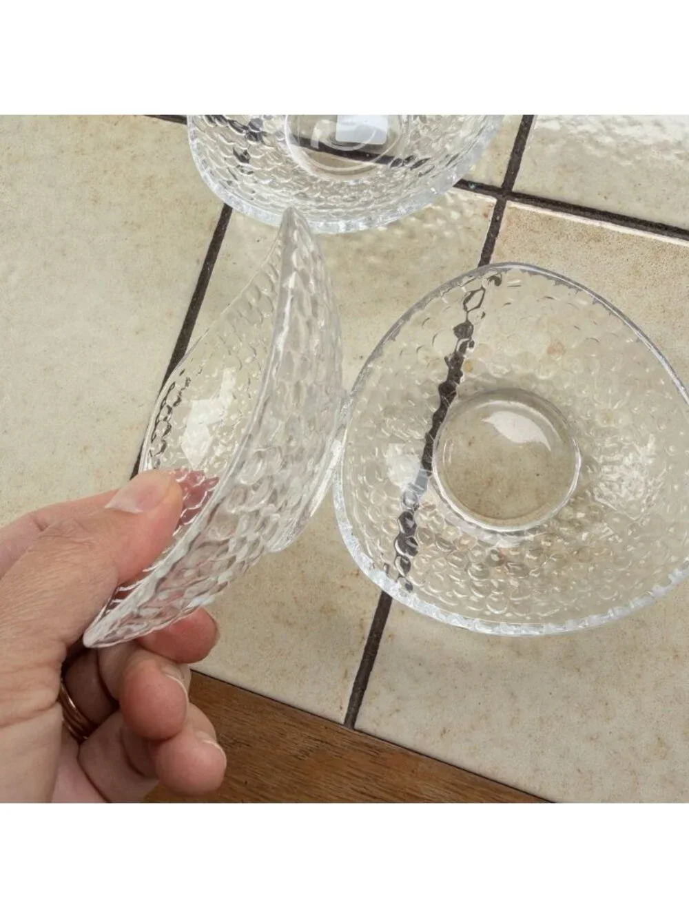 PartyLite Tealight Candle Holders Clarity Pebble Textured Glass Trinket Dish